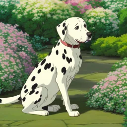 Hermoso perro Dalmata en el jardín arte caricatura