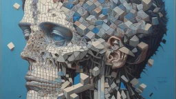 the anatomy of a human head made of domino pieces and shels, an ultrafine detailed painting by James jean, octopath traveler, Behance contest winner, vanitas, angular, altermodern, surreal