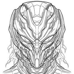 outline art for square predator alien portrait coloring page for kids, classic manga style, anime style, realistic modern cartoon style, white background, sketch style, only use outline, clean line art, no shadows, clear and well outlined