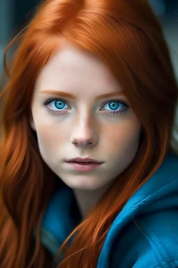 red head grifindor hogwarts student with blue eyes