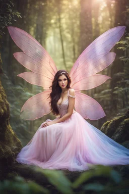 Gorgeous close up Photography Beautiful Lady fairy with wings straddle,background wonderland, panoramic shot ,portrait, epic fantasy