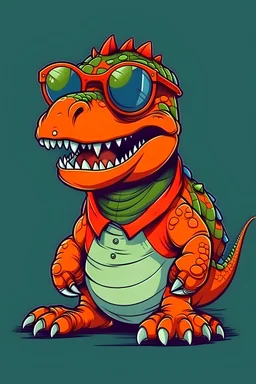 Cartoon style t-rex with glasses