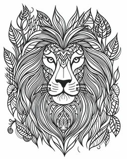 lion tattoo idea, line art, background, vector, svg, coloring book page style, black outline on white background, leave plenty of white space beetween lines for coloring, minimalist