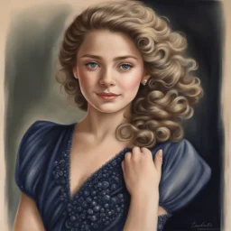 sweet, very fashionable girl, beautiful 20 years old, midnight blue beaded dress, pearl, flowers, light curls, curls, slicked back hair, sweet smile, olive bright eyes, perfect proportions, perfect face, perfect anatomy, perfect hands, sophisticated, backlight , atmospheric, oil painting, pastel pencil, volumetric hyperrealism, over-detailed, photorealistic, professional photography, high quality, clear focus playground