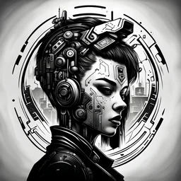 ideogram cyberpunk illustration black and white