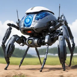 view in operation of the Utility Spider Cyborg System from Masamune Shirow Inc. Ranging from the size of an appleseed to a golf ball , A multi-legged, small self-propelled mechanical utility droid, equipped with the famous Shirow Bioroids' AI brain. Its function is to assist with small tasks: repair and maintenance, surveillance and alert of any potential threats, also is equipped with seburo J9 9mm with HV Shells and poseidon norinco inc muultipurpose guns