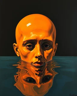 acrylic oil painting of a null liminal juxtaposition by arafed exaggeration, oversized parts, exaggerated head, excellent verticals, amazing reflections, obsidian black glass win vivid orange tint strokes