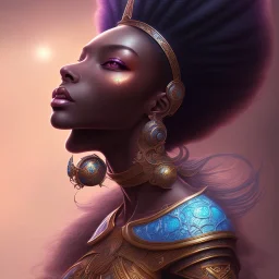 sango fantasy, fantasy magic, intricate, sharp focus, illustration, highly detailed, digital painting, concept art, matte, masterpiece head sexy view black African beauty black afro hair space lady blue one head dragon skin African princess facing forward