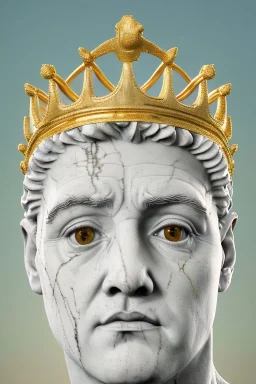 Ultra Realistic image, classic sculpture, white marble material, Maradona, gold crown of natural thorns, god crown, gold veins, gold ornaments, sun rays background, waist up portrait, epic, celestial, cinematic lighting, God lights, 4k resolution, smooth details, soft lighting, unreal engine 5, art station, substance 3d.