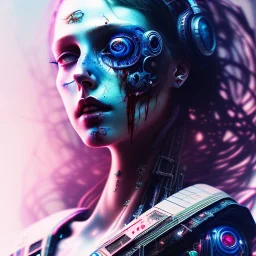 Singer Danish MØ face, wildflower, darkblue tones, blood, guts, soft smooth lighting, intricate, soft pastel colors, pastel colors, Abstract Yoji Shinkawa, red tones, nice cyberpunk, dark tones, beautiful cyberpunk, huge girl, high lighting,