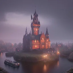 A magical gothic little town of witches with a castle and canals Nick Harris style