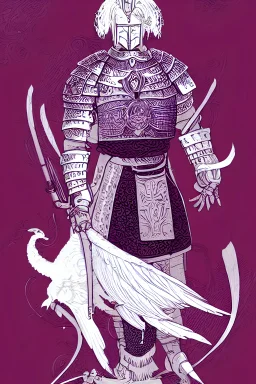 beautiful illustration of a white haired knight with a falcon armor, in the style victo ngai and sam guay and moebius, vibrant moody colors, trending on artstation