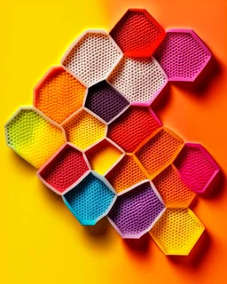 honeycombs of different colors and different sizes design layout