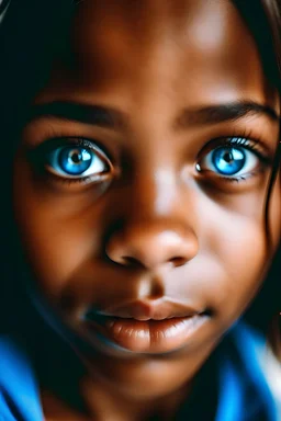 فتاة سمراء و عينيها زرقاء اللون و كبيرة