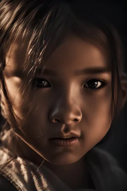 (high resolution) (portrait), (little latino Asian girl), (harsh light), (intense shadows), (contrasting tones), (close-up), (edgy expression), ((emphasized features)), striking eyes, (unique angle), (bold composition), (intense mood), ((contoured features)), (strong personality), (realistic skin texture), (professional photography), (edgy fashion), (creative makeup), ((intense gaze)), (fierce beauty), (sharp details), ((fashion model)), ((high cheekbones))