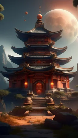 sci fi planet, chinese temple