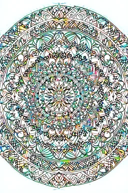 kids coloring page, mandala fully on page symmetrical, cartoon style, thick lines, low detail, no shading