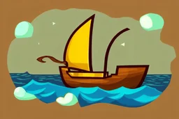 Small wooden ship, drawn in the style of Legend Of Zelda: Wind Waker, on a vast ocean, stylized, colorful, adventurous, no ships nor islands.