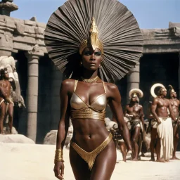 [in the Odyssey universe by Ray Harryhausen] Grace Jones as Circe, she wears a revealing swimsuit in linen