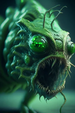 Mutant parasite ,finely tuned detail, unreal engine 5, octane render, ultra-realistic face, green