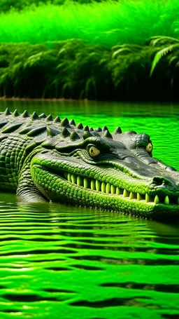 Green mystery lake, large crocodile