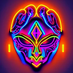 Neon Tribal Mask*: Design a futuristic, neon-lit tribal mask with glowing patterns, geometric shapes, and an otherworldly aura.