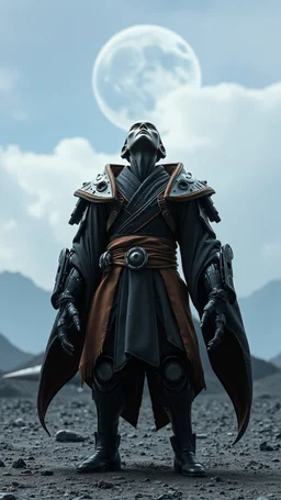 A centering dynamic view action showcasing the fusion of figma and Neumorphic elements, depicting a fully fantasy of an alien Its intricate mechanisms are driven by interlocking robes and complex fabrics casual outfit embedded throughout its massive figma frame. Stance on black mechtech battlefields abandone Dojo. And the face is looking up to the sky, show space ship laying on the ground behind the object