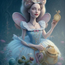 "Alice in the wonderland",dressing Disney style,hairstyle Disney style, detailed eyes, Realistic lighting,elegant,sarcastic smile, by Mark Ryden,Chie Yoshii,Brian Kesinger,Gediminas Pranckevičius,Kilian Eng,reg Rutkowski,diseney