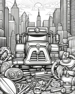 B/W outline art,coloring book page, full white, super detailed illustration for adult, " Builderman tool set", crisp line, line art, high resolution,cartoon style, smooth, low details, no shading, no fill, white background, clean line art,law background details, Sketch style, strong and clean outline, strong and black outline