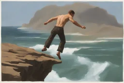 man jumping from the cliff by phil hale