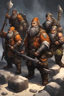 8 male dwarves mining