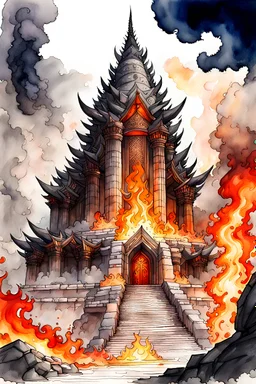 pathfinder temple of fire, ink wash and watercolor, 8k, ArtStation, DeviantArt