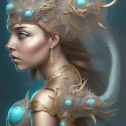 sango fantasy, fantasy magic, intricate, sharp focus, illustration, highly detailed, digital painting, concept art, matte, artgerm and paul lewin and kehinde wiley, masterpiece silver dragon head bronze African nice breast Afo woman turquoise waves