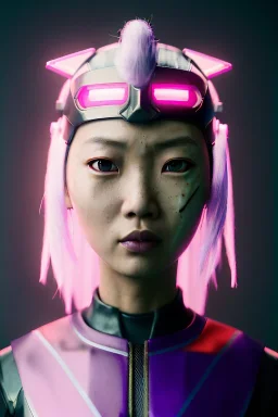 portrait, Asian cyborg woman, samurai warrior :: symmetry photography, cyberpunk style, cyborg eyes, pink hair :: wires connect, perfect eyes, samurai helmet, tiger mask, black samurai army, katana, ghost in the shell, pink, white, black, glow eyes, cinematic, Ultra realistic, dark scene, soft color, highly detailed, unreal engine 5, RTX, ultra detail, 3d, finely drawn, high definition.