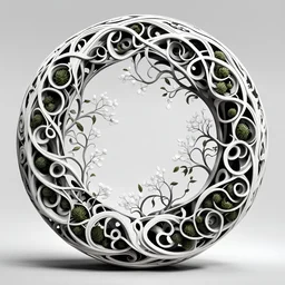 3D rendering of Expressively detailed and intricate of a hyperrealistic “circular vines”: side view, scientific, single object, glossy white, black background