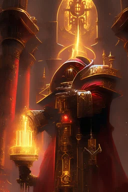 Flickering torchlight Cyborg orks Holy Relic of the Emperor Divine aura Gothic Imperial Cathedral Space Marine Chaplain robes Time warp grenade Golds and deep reds Floating parchments with litany Adeptus Astartes symbols Ornate Gothic architecture Fog from incense burners Sacred garden inside the cathedral Fortified monastery Winged servitors