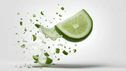 Falling cucumber slice isolated on white background, clipping path, full depth of field