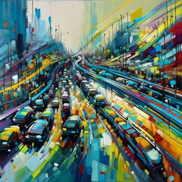 Abstract painting Crowded highway