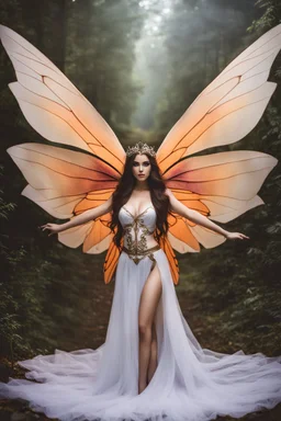 Photography Beautiful Lady fairy with wings straddle,background wonderland, panoramic shot ,portrait, epic fantasy