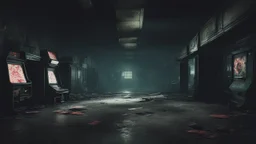 desolate dark arcade, horror, no humans