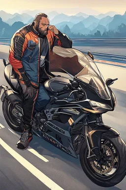 Clean cut asian man in a motorcycle jacket on a strange planet looking at the sunset