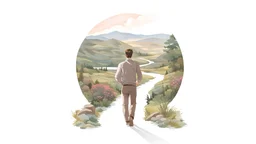 draw the landscape around the man on the entire surface of the picture