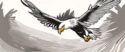 flying eagle diving to the bottom right trailing graphic lines and lost feathers, vector