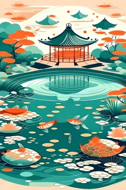 Japanese fish pond illustration