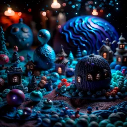 Detailed cozy landscape made of modeling clay, naïve, Tim Burton, stars and planets, Harry Potter, strong texture, extreme detail, decal, rich moody colors, sparkles, clean, bokeh, odd