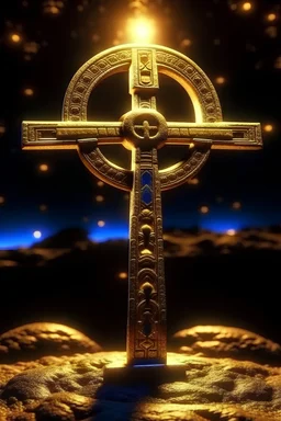 ankh spiritual detailed symbol with power and grace 4k fits fully on the image with universe as the background detailed