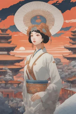 Victoria Fomina, Chiho Saito, Ukiyo-e style anime Russian cosmism, Afrofuturism, cyberspace, lost utopia, detailed masterpiece