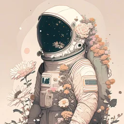 "floral astronaut" hand-drawn digital art, muted tones, flowers everywhere, REALISTIC, anime, 4k