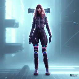 cyberpunk, female ninja, long hair, full-body