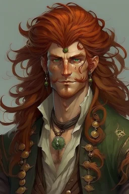 pirate nereid male with auburn and kelp hair